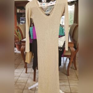 Chic Beige Long Sleeve Knit Dress